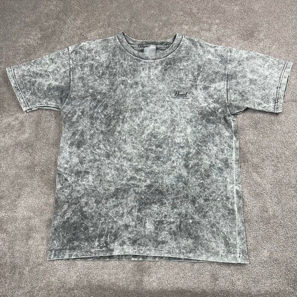 Pearl Drums Mineral Wash Band T-shirt Size L Gray Acid Wash Rocker Grunge Single